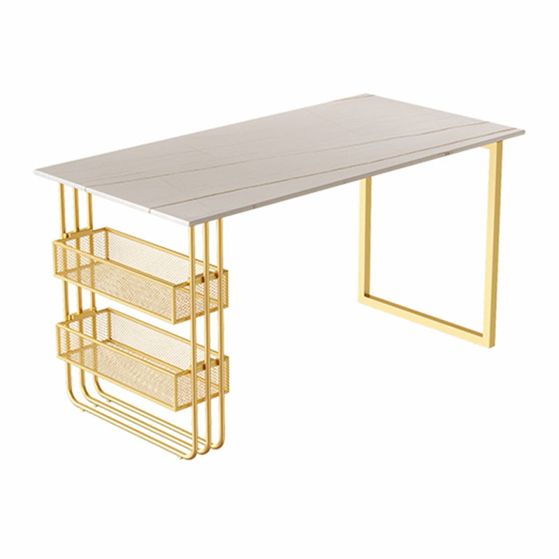 Traditional Luxury Dining Table Metal Double Gold Pedestal Table with Storage White Gold Without Chairs Clearhalo 'Dining Tables & Seating' 'Dining Tables' 'dining_table' 'furn' 'furn_dining_table' 'Furniture' 'furniture_dining_table' 'Kitchen & Dining Furniture' 5081390