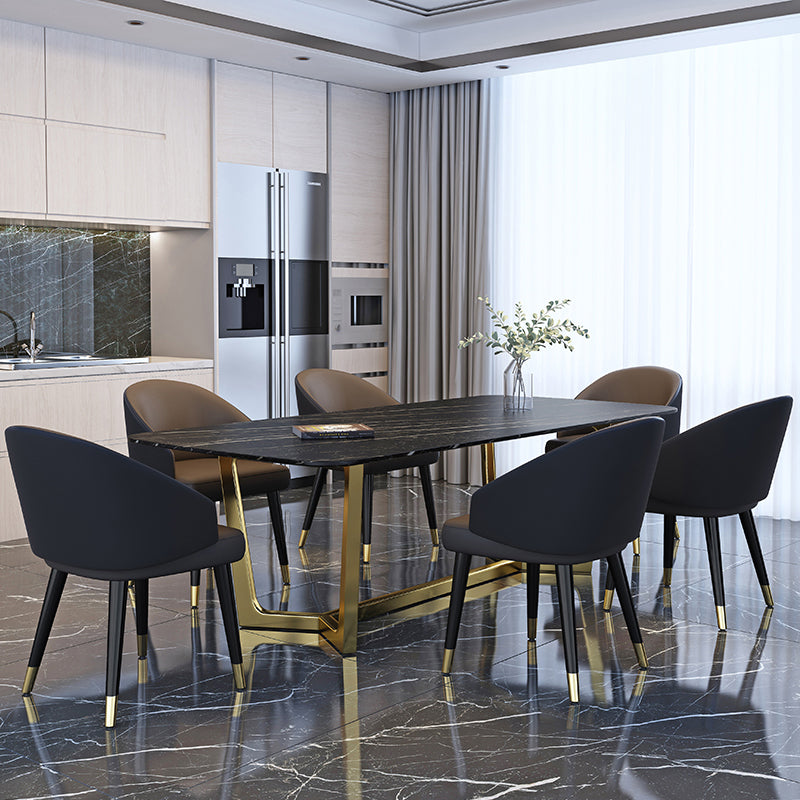 Rectangle Trestle Counter Luxury Table Black Fixed Table of Sintered Stone 70.9"L x 35.4"W x 29.5"H Without Chairs Clearhalo 'Dining Tables & Seating' 'Dining Tables' 'dining_table' 'furn' 'furn_dining_table' 'Furniture' 'furniture_dining_table' 'Kitchen & Dining Furniture' 5081401