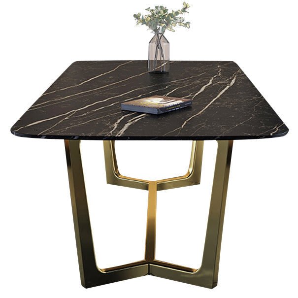 Rectangle Trestle Counter Luxury Table Black Fixed Table of Sintered Stone 59.1"L x 31.5"W x 29.5"H Without Chairs Clearhalo 'Dining Tables & Seating' 'Dining Tables' 'dining_table' 'furn' 'furn_dining_table' 'Furniture' 'furniture_dining_table' 'Kitchen & Dining Furniture' 5081403