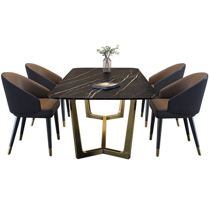 Rectangle Trestle Counter Luxury Table Black Fixed Table of Sintered Stone Clearhalo 'Dining Tables & Seating' 'Dining Tables' 'dining_table' 'furn' 'furn_dining_table' 'Furniture' 'furniture_dining_table' 'Kitchen & Dining Furniture' 5081406