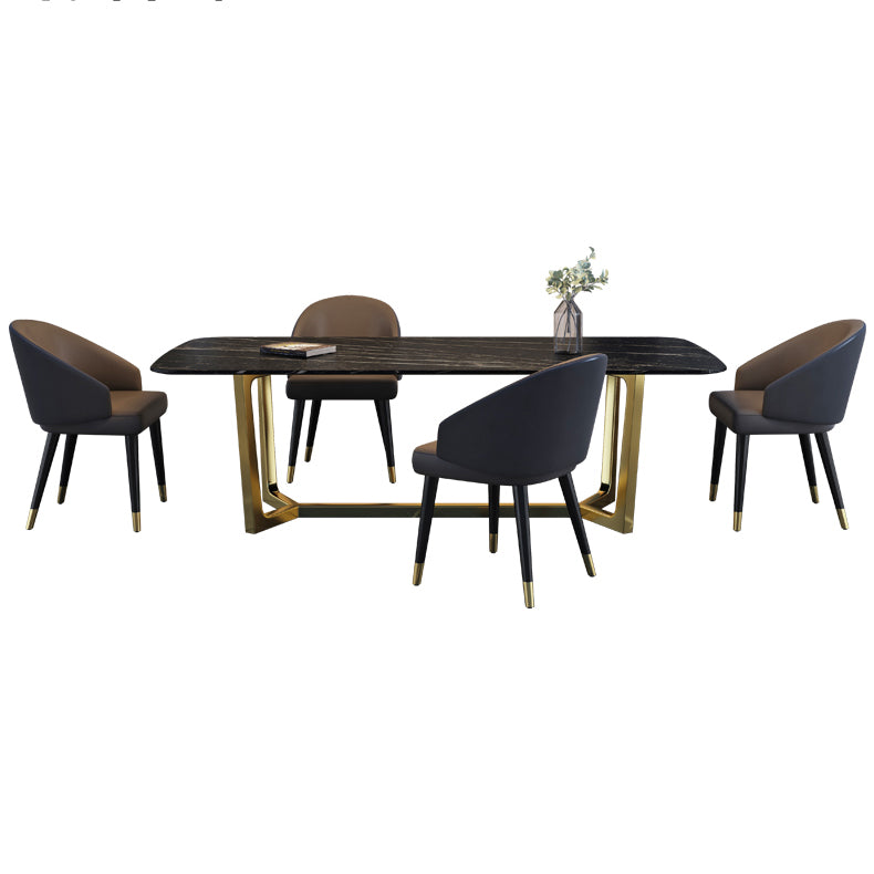 Rectangle Trestle Counter Luxury Table Black Fixed Table of Sintered Stone Clearhalo 'Dining Tables & Seating' 'Dining Tables' 'dining_table' 'furn' 'furn_dining_table' 'Furniture' 'furniture_dining_table' 'Kitchen & Dining Furniture' 5081407