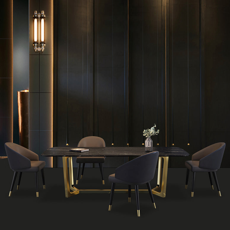 Rectangle Trestle Counter Luxury Table Black Fixed Table of Sintered Stone Clearhalo 'Dining Tables & Seating' 'Dining Tables' 'dining_table' 'furn' 'furn_dining_table' 'Furniture' 'furniture_dining_table' 'Kitchen & Dining Furniture' 5081408