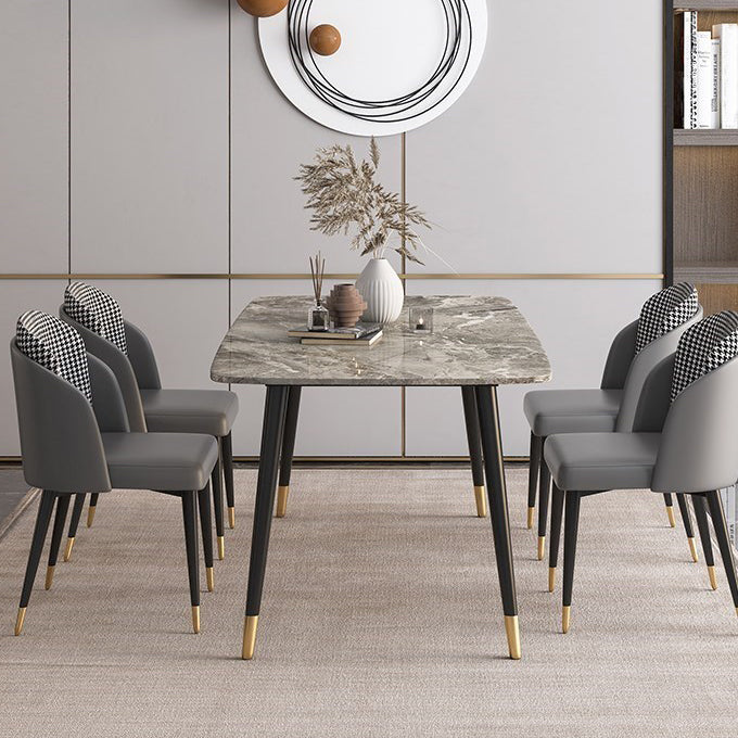 Rectangle Shape Luxury Dining Table Grey Fixed Table with Sintered Stone 63"L x 31.5"W x 29.5"H Without Chairs Clearhalo 'Dining Tables & Seating' 'Dining Tables' 'dining_table' 'furn' 'furn_dining_table' 'Furniture' 'furniture_dining_table' 'Kitchen & Dining Furniture' 5081432