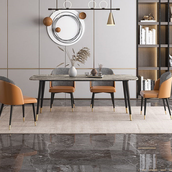 Rectangle Shape Luxury Dining Table Grey Fixed Table with Sintered Stone 70.9"L x 35.4"W x 29.5"H Without Chairs Clearhalo 'Dining Tables & Seating' 'Dining Tables' 'dining_table' 'furn' 'furn_dining_table' 'Furniture' 'furniture_dining_table' 'Kitchen & Dining Furniture' 5081433