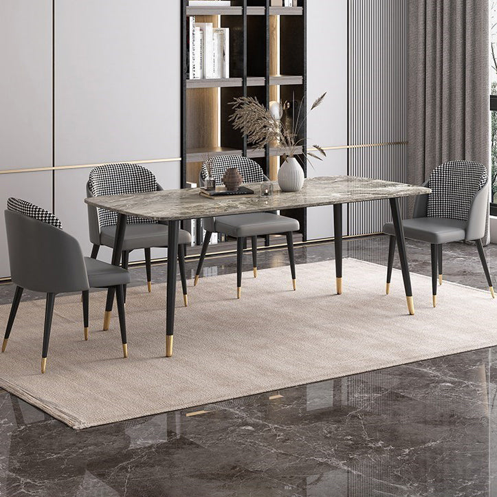 Rectangle Shape Luxury Dining Table Grey Fixed Table with Sintered Stone Clearhalo 'Dining Tables & Seating' 'Dining Tables' 'dining_table' 'furn' 'furn_dining_table' 'Furniture' 'furniture_dining_table' 'Kitchen & Dining Furniture' 5081438