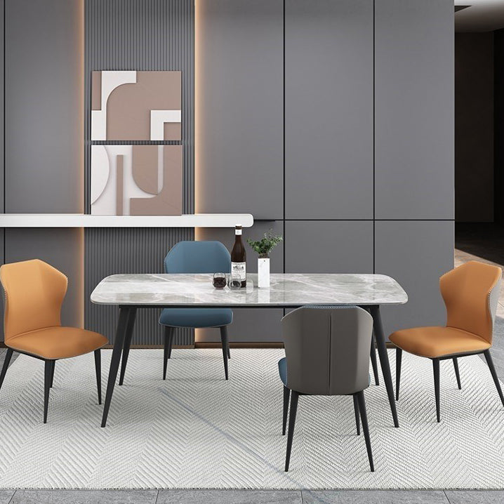 Rectangle Grey Tone Dining Table Sintered Stone Table Simplicity with 4 Legs 63"L x 31.5"W x 29.5"H Without Chairs Clearhalo 'Dining Tables & Seating' 'Dining Tables' 'dining_table' 'furn' 'furn_dining_table' 'Furniture' 'furniture_dining_table' 'Kitchen & Dining Furniture' 5081446