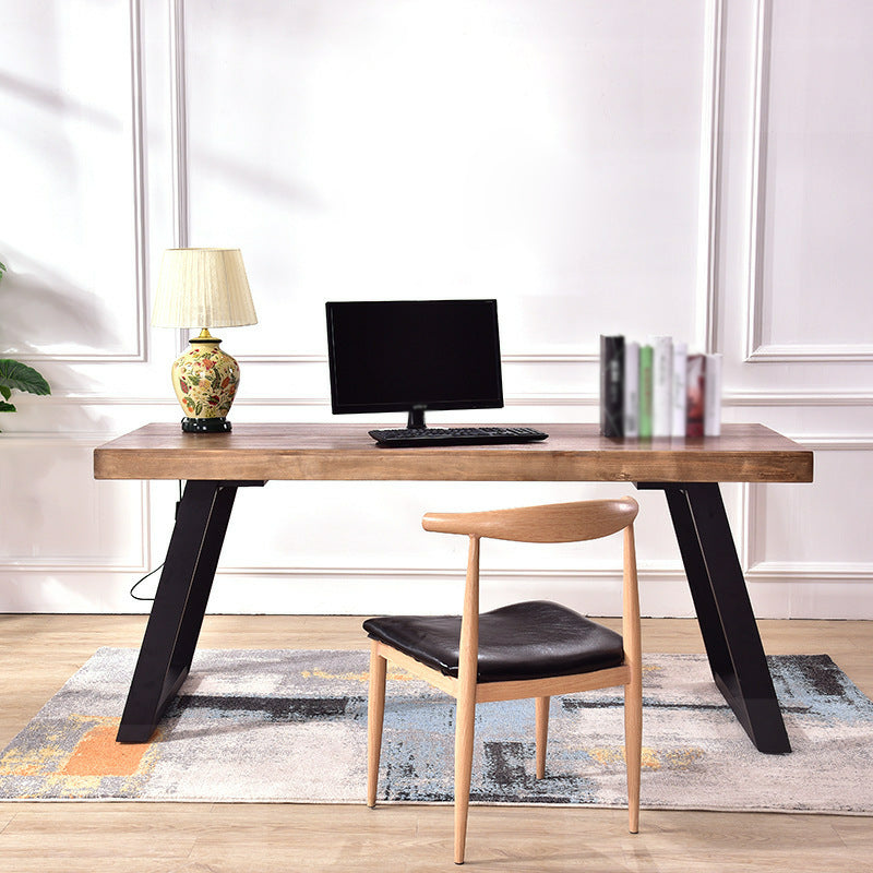 Metal Industrial Rectangle Table Pine Solid Wood Top Dining Table with Sled Base 63"L x 27.6"W x 29.5"H Without Chairs Clearhalo 'Dining Tables & Seating' 'Dining Tables' 'dining_table' 'furn' 'furn_dining_table' 'Furniture' 'furniture_dining_table' 'Kitchen & Dining Furniture' 5081476