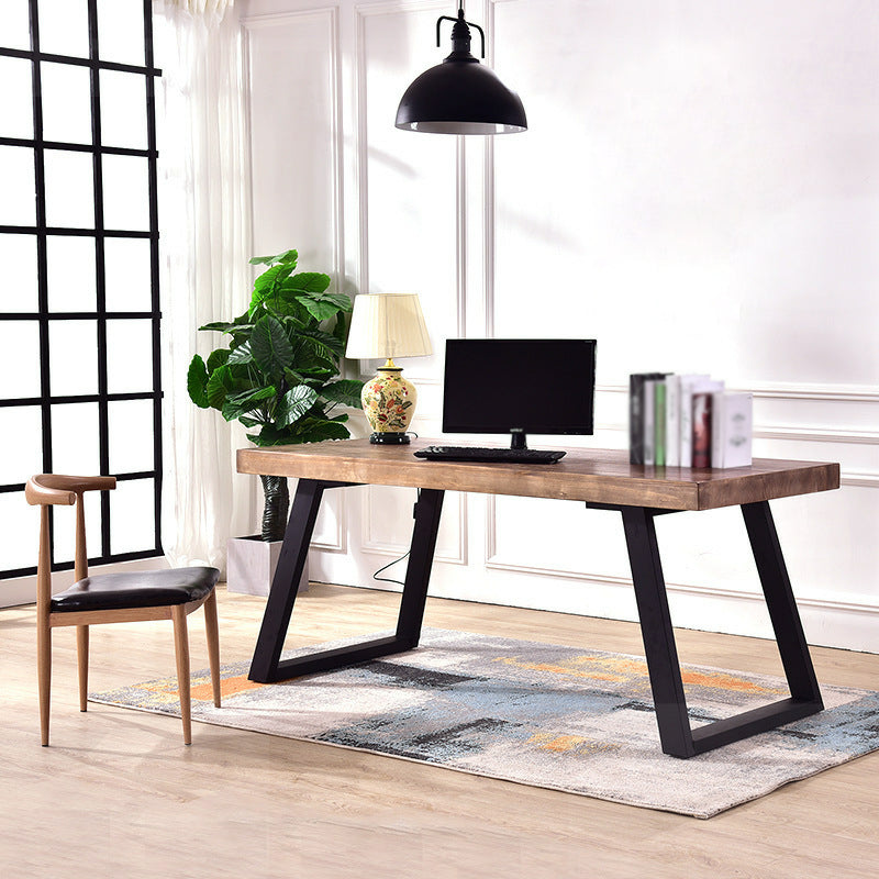 Metal Industrial Rectangle Table Pine Solid Wood Top Dining Table with Sled Base 55.1"L x 27.6"W x 29.5"H Without Chairs Clearhalo 'Dining Tables & Seating' 'Dining Tables' 'dining_table' 'furn' 'furn_dining_table' 'Furniture' 'furniture_dining_table' 'Kitchen & Dining Furniture' 5081477