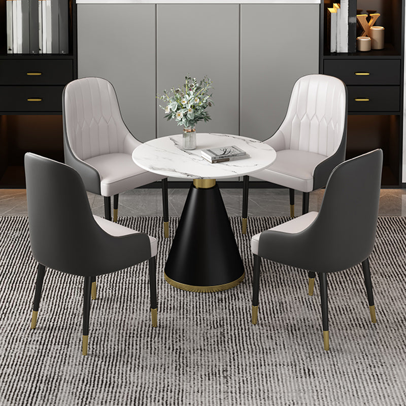 Metal Modern Round Dining Table Sintered Stone Table for Dining Room and Kitchen 23.6"L x 23.6"W x 29.5"H Without Chairs Clearhalo 'Dining Tables & Seating' 'Dining Tables' 'dining_table' 'furn' 'furn_dining_table' 'Furniture' 'furniture_dining_table' 'Kitchen & Dining Furniture' 5081487