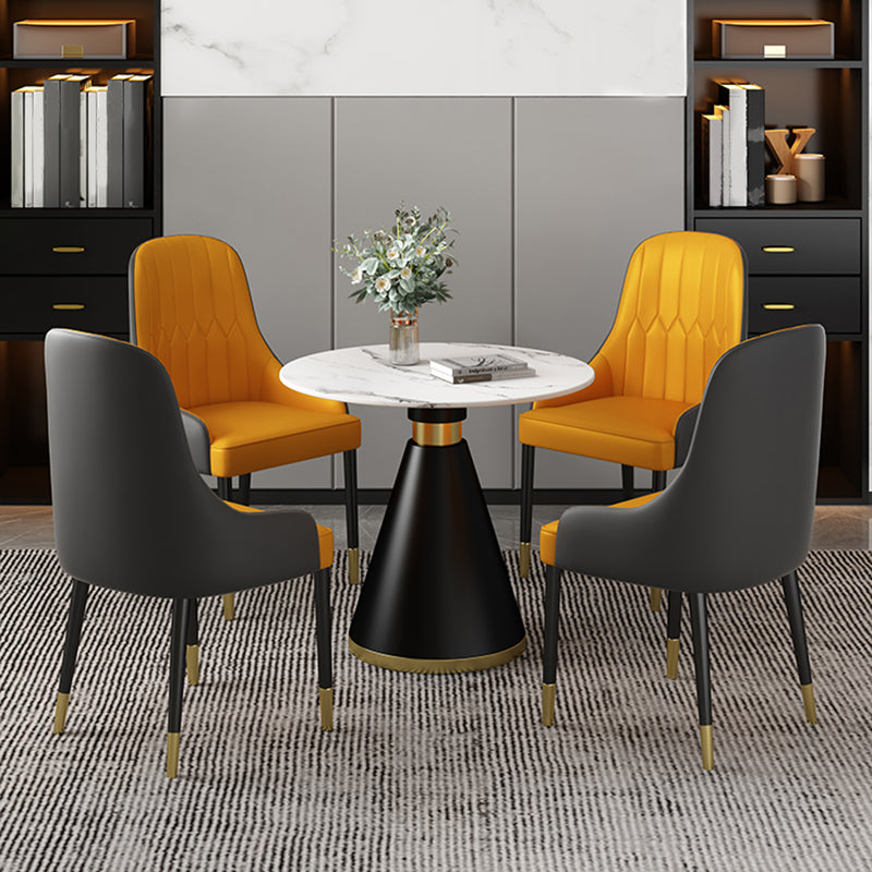 Metal Modern Round Dining Table Sintered Stone Table for Dining Room and Kitchen 27.6"L x 27.6"W x 29.5"H Without Chairs Clearhalo 'Dining Tables & Seating' 'Dining Tables' 'dining_table' 'furn' 'furn_dining_table' 'Furniture' 'furniture_dining_table' 'Kitchen & Dining Furniture' 5081488