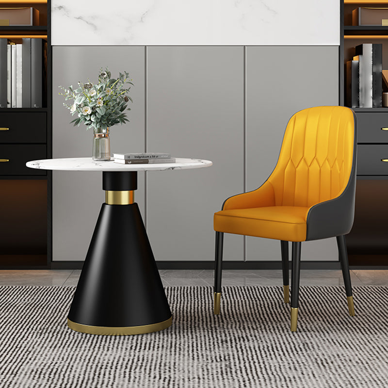 Metal Modern Round Dining Table Sintered Stone Table for Dining Room and Kitchen 35.4"L x 35.4"W x 29.5"H Without Chairs Clearhalo 'Dining Tables & Seating' 'Dining Tables' 'dining_table' 'furn' 'furn_dining_table' 'Furniture' 'furniture_dining_table' 'Kitchen & Dining Furniture' 5081490