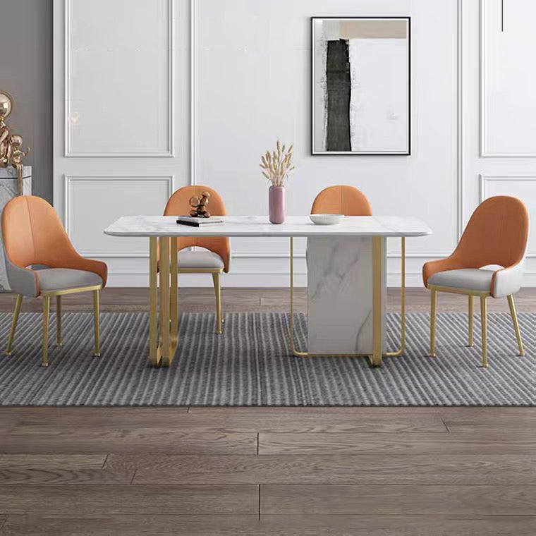 Stone Dining Site Table Traditional Luxury Rectangle Table with Double Pedestal 55.1"L x 31.5"W x 29.5"H Without Chairs Clearhalo 'Dining Tables & Seating' 'Dining Tables' 'dining_table' 'furn' 'furn_dining_table' 'Furniture' 'furniture_dining_table' 'Kitchen & Dining Furniture' 5081502
