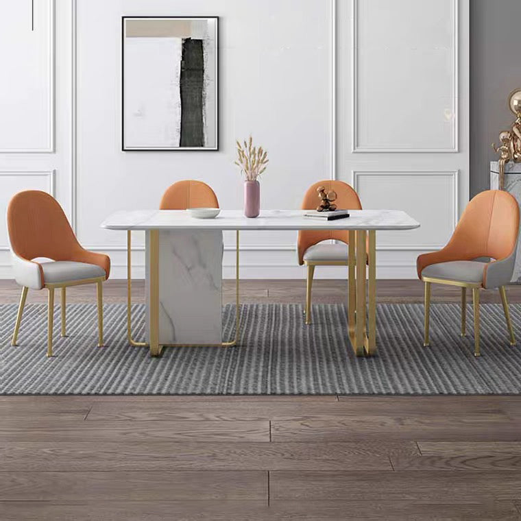 Stone Dining Site Table Traditional Luxury Rectangle Table with Double Pedestal 47.2"L x 23.6"W x 29.5"H Without Chairs Clearhalo 'Dining Tables & Seating' 'Dining Tables' 'dining_table' 'furn' 'furn_dining_table' 'Furniture' 'furniture_dining_table' 'Kitchen & Dining Furniture' 5081504