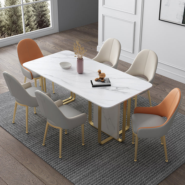 Stone Dining Site Table Traditional Luxury Rectangle Table with Double Pedestal 70.9"L x 35.4"W x 29.5"H Without Chairs Clearhalo 'Dining Tables & Seating' 'Dining Tables' 'dining_table' 'furn' 'furn_dining_table' 'Furniture' 'furniture_dining_table' 'Kitchen & Dining Furniture' 5081505