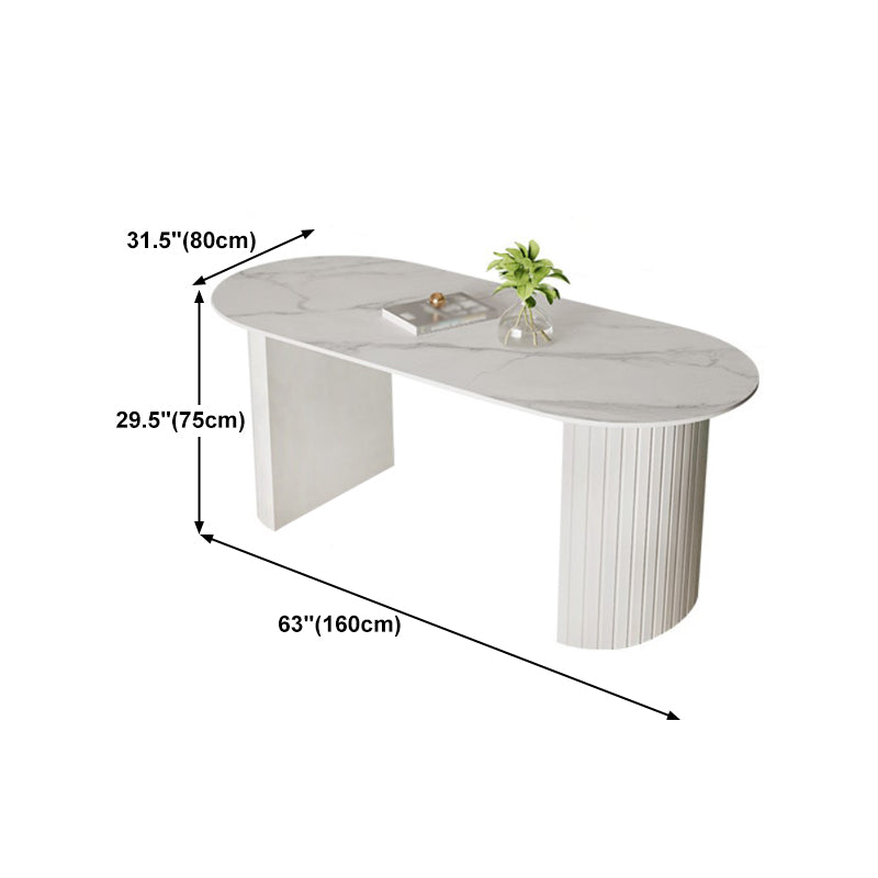 White Two Base Dining Table Modern White Stone Top Dining Table for Living Room Clearhalo 'Dining Tables & Seating' 'Dining Tables' 'dining_table' 'furn' 'furn_dining_table' 'Furniture' 'furniture_dining_table' 'Kitchen & Dining Furniture' 5081534