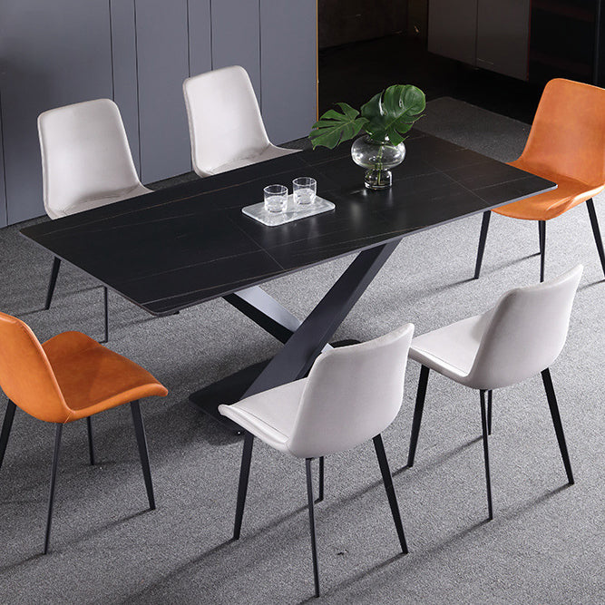 Stone Top Dining Table Modern Rectangle Table with Metal Base in Black Black 55.1"L x 31.5"W x 29.5"H Without Chairs Clearhalo 'Dining Tables & Seating' 'Dining Tables' 'dining_table' 'furn' 'furn_dining_table' 'Furniture' 'furniture_dining_table' 'Kitchen & Dining Furniture' 5081540