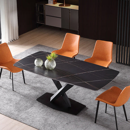 Stone Top Dining Table Modern Rectangle Table with Metal Base in Black Black 51.2"L x 27.6"W x 29.5"H Without Chairs Clearhalo 'Dining Tables & Seating' 'Dining Tables' 'dining_table' 'furn' 'furn_dining_table' 'Furniture' 'furniture_dining_table' 'Kitchen & Dining Furniture' 5081541
