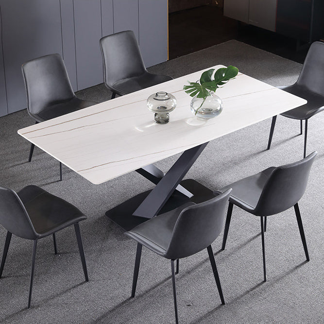 Stone Top Dining Table Modern Rectangle Table with Metal Base in Black White Without Chairs Clearhalo 'Dining Tables & Seating' 'Dining Tables' 'dining_table' 'furn' 'furn_dining_table' 'Furniture' 'furniture_dining_table' 'Kitchen & Dining Furniture' 5081543
