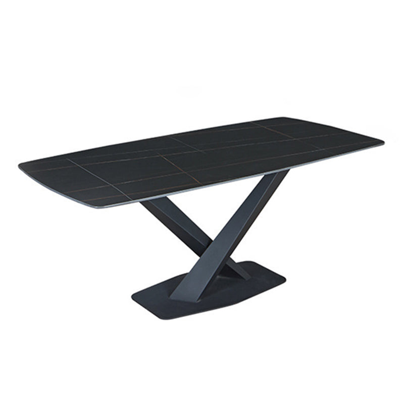 Stone Top Dining Table Modern Rectangle Table with Metal Base in Black Black Without Chairs Clearhalo 'Dining Tables & Seating' 'Dining Tables' 'dining_table' 'furn' 'furn_dining_table' 'Furniture' 'furniture_dining_table' 'Kitchen & Dining Furniture' 5081544