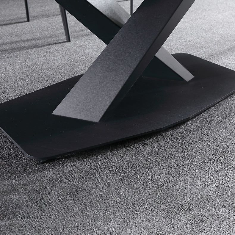 Stone Top Dining Table Modern Rectangle Table with Metal Base in Black Clearhalo 'Dining Tables & Seating' 'Dining Tables' 'dining_table' 'furn' 'furn_dining_table' 'Furniture' 'furniture_dining_table' 'Kitchen & Dining Furniture' 5081548