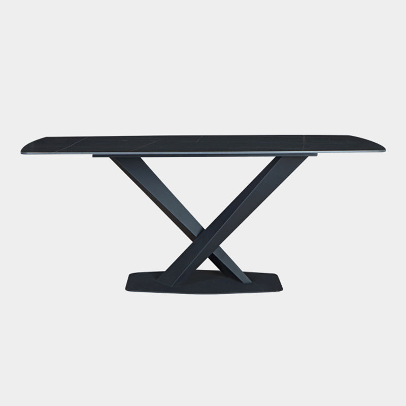 Stone Top Dining Table Modern Rectangle Table with Metal Base in Black Clearhalo 'Dining Tables & Seating' 'Dining Tables' 'dining_table' 'furn' 'furn_dining_table' 'Furniture' 'furniture_dining_table' 'Kitchen & Dining Furniture' 5081549