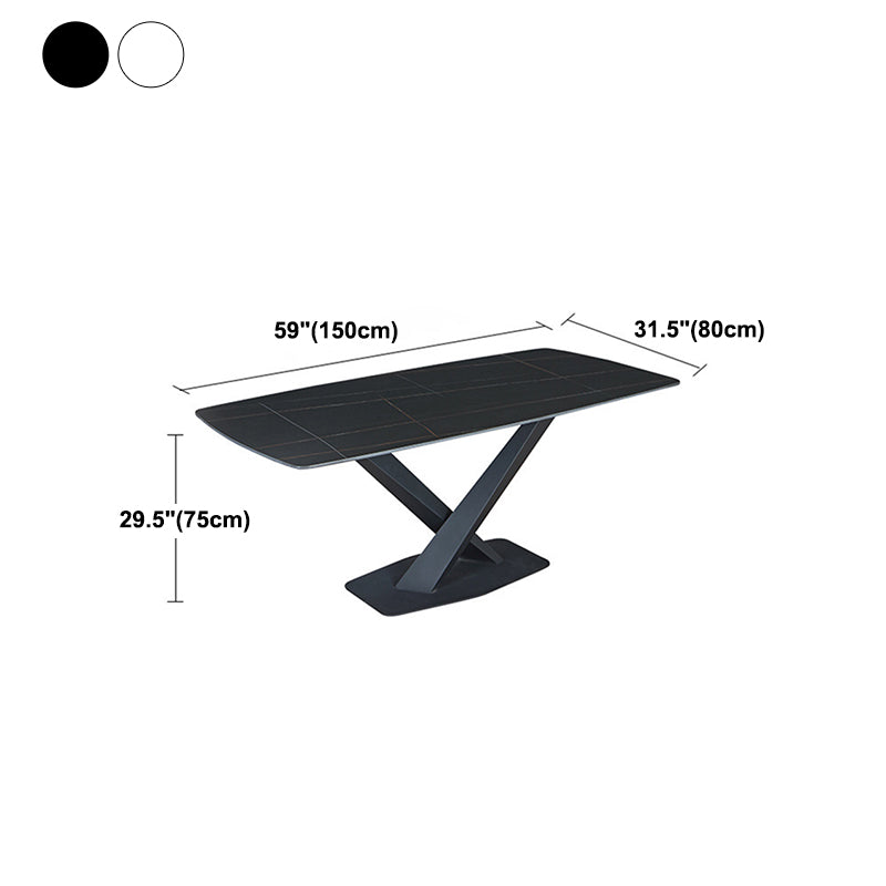 Stone Top Dining Table Modern Rectangle Table with Metal Base in Black Clearhalo 'Dining Tables & Seating' 'Dining Tables' 'dining_table' 'furn' 'furn_dining_table' 'Furniture' 'furniture_dining_table' 'Kitchen & Dining Furniture' 5081552