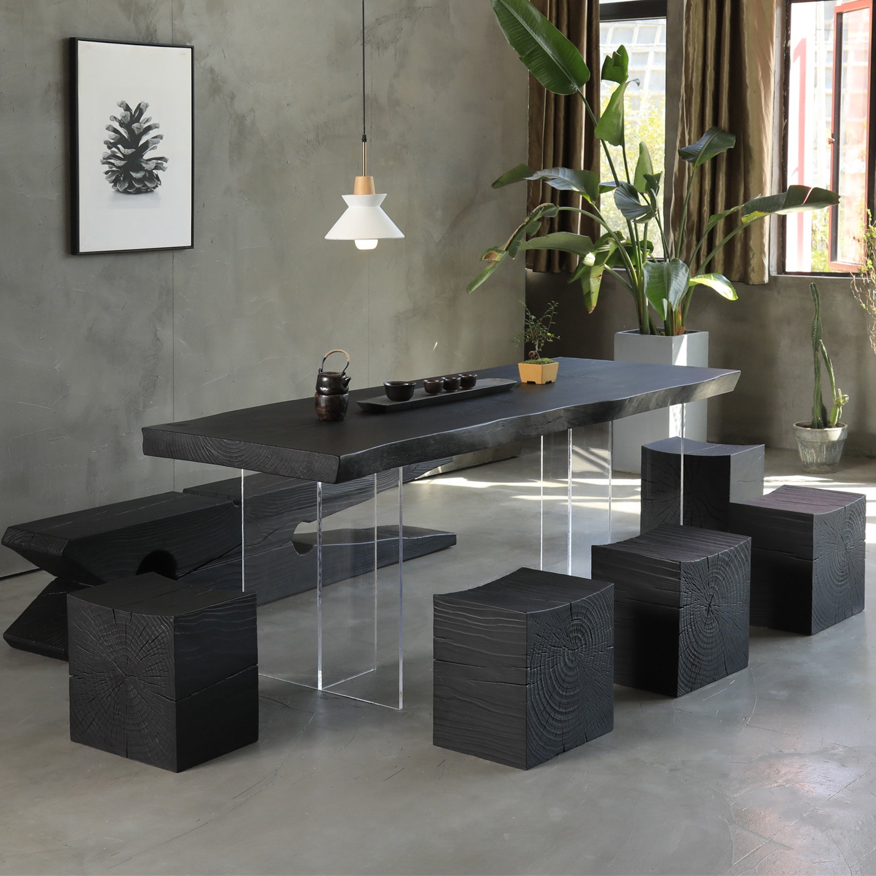 Black Modern Double Pedestal Table Rectangle Pine Solid Wood Top Dining table 70.9"L x 31.5"W x 29.5"H Without Chairs Clearhalo 'Dining Tables & Seating' 'Dining Tables' 'dining_table' 'furn' 'furn_dining_table' 'Furniture' 'furniture_dining_table' 'Kitchen & Dining Furniture' 5081555
