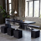 Black Modern Double Pedestal Table Rectangle Pine Solid Wood Top Dining table 94.5"L x 33.5"W x 29.5"H Without Chairs Clearhalo 'Dining Tables & Seating' 'Dining Tables' 'dining_table' 'furn' 'furn_dining_table' 'Furniture' 'furniture_dining_table' 'Kitchen & Dining Furniture' 5081557
