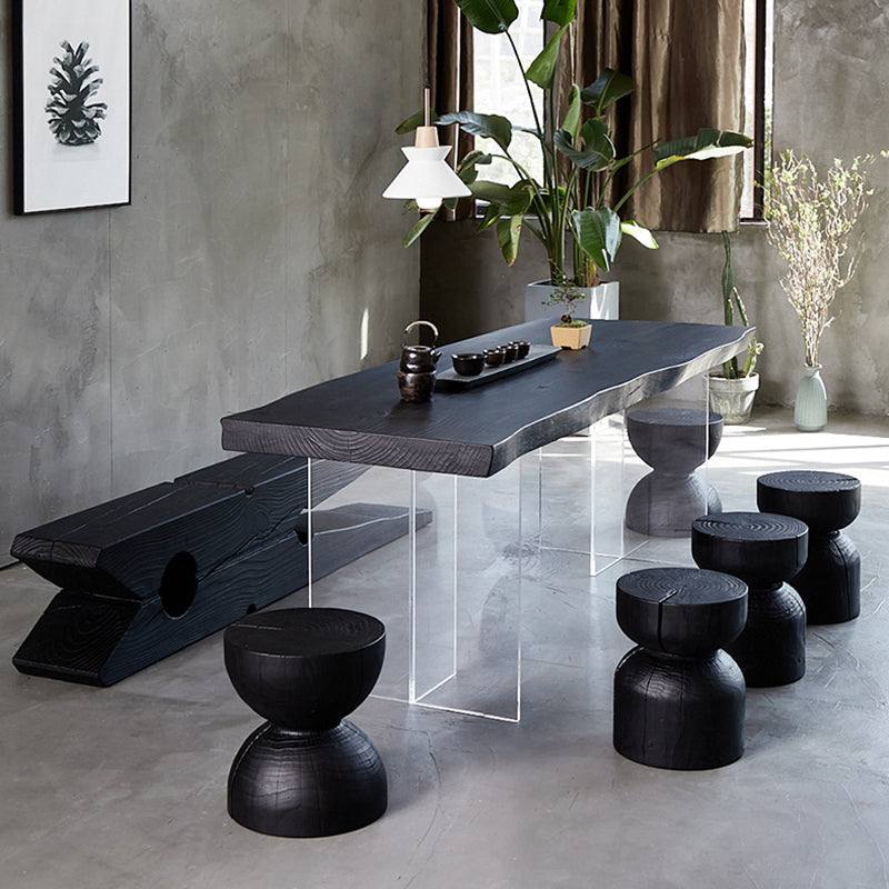 Black Modern Double Pedestal Table Rectangle Pine Solid Wood Top Dining table 63"L x 29.5"W x 29.5"H Without Chairs Clearhalo 'Dining Tables & Seating' 'Dining Tables' 'dining_table' 'furn' 'furn_dining_table' 'Furniture' 'furniture_dining_table' 'Kitchen & Dining Furniture' 5081558