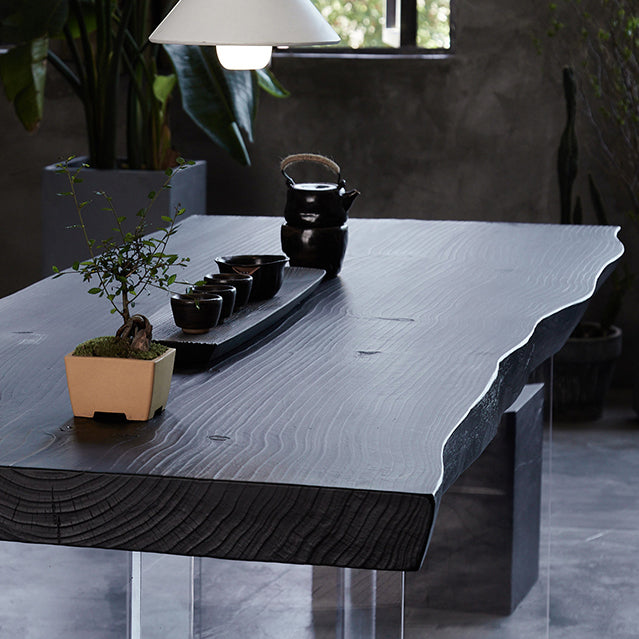 Black Modern Double Pedestal Table Rectangle Pine Solid Wood Top Dining table Clearhalo 'Dining Tables & Seating' 'Dining Tables' 'dining_table' 'furn' 'furn_dining_table' 'Furniture' 'furniture_dining_table' 'Kitchen & Dining Furniture' 5081561