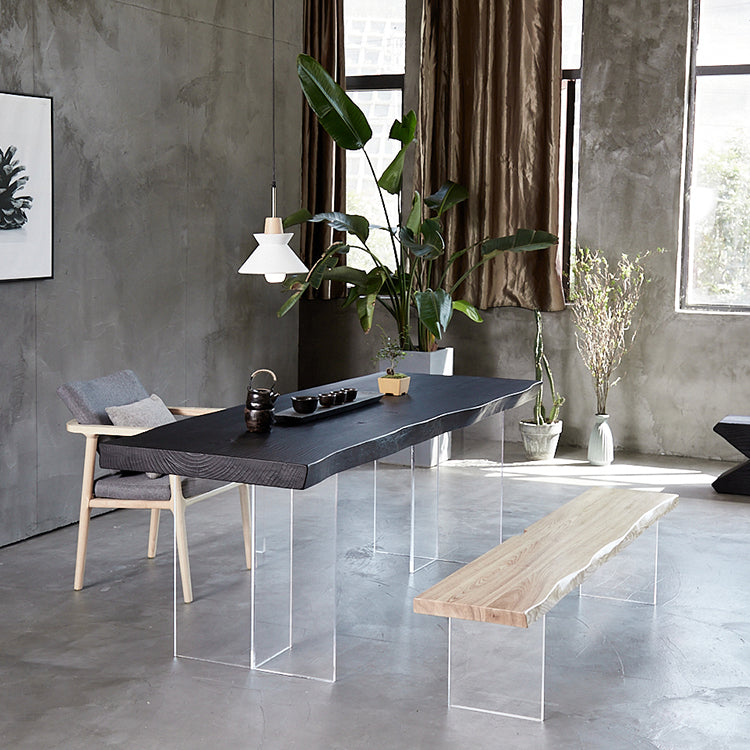 Black Modern Double Pedestal Table Rectangle Pine Solid Wood Top Dining table Clearhalo 'Dining Tables & Seating' 'Dining Tables' 'dining_table' 'furn' 'furn_dining_table' 'Furniture' 'furniture_dining_table' 'Kitchen & Dining Furniture' 5081564
