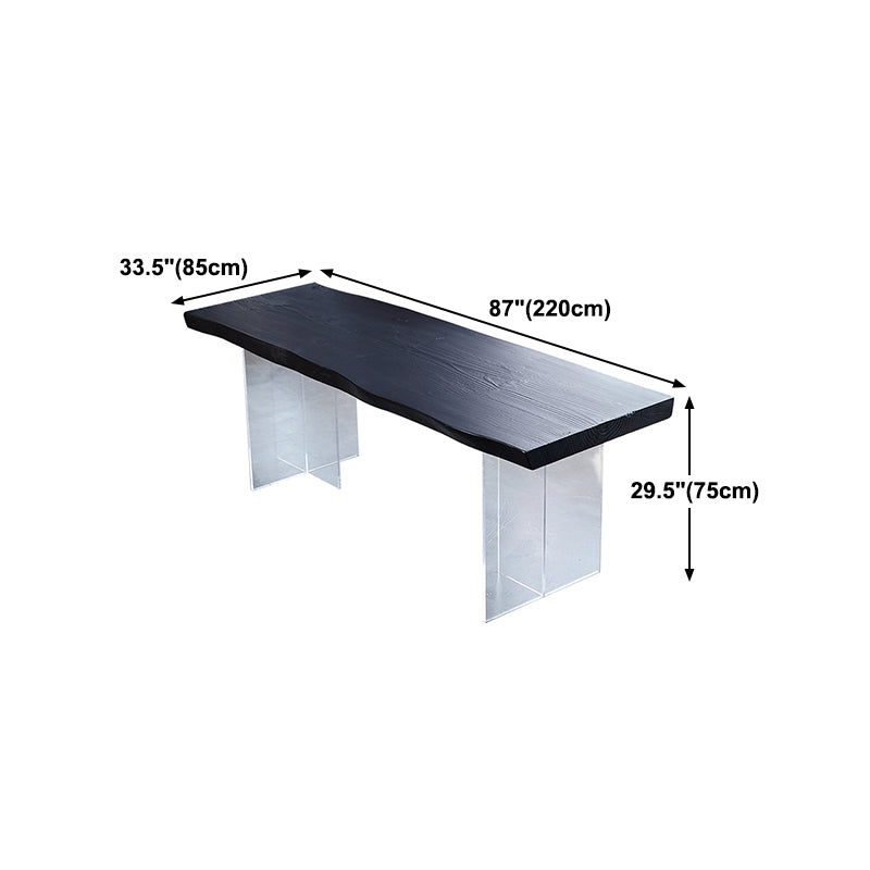 Black Modern Double Pedestal Table Rectangle Pine Solid Wood Top Dining table Clearhalo 'Dining Tables & Seating' 'Dining Tables' 'dining_table' 'furn' 'furn_dining_table' 'Furniture' 'furniture_dining_table' 'Kitchen & Dining Furniture' 5081572