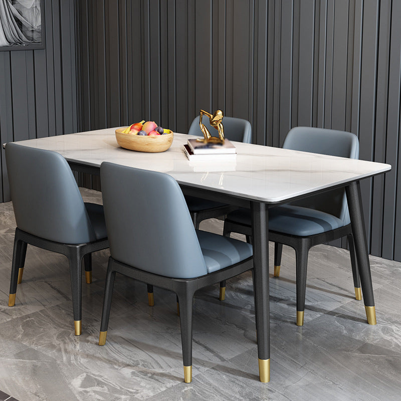 Stone Top Dining Table Modern Rectangle Table with 4 Metal Legs in Black White 55.1"L x 31.5"W x 29.5"H Without Chairs Clearhalo 'Dining Tables & Seating' 'Dining Tables' 'dining_table' 'furn' 'furn_dining_table' 'Furniture' 'furniture_dining_table' 'Kitchen & Dining Furniture' 5081577