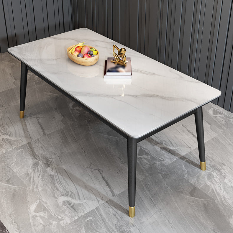 Stone Top Dining Table Modern Rectangle Table with 4 Metal Legs in Black White Without Chairs Clearhalo 'Dining Tables & Seating' 'Dining Tables' 'dining_table' 'furn' 'furn_dining_table' 'Furniture' 'furniture_dining_table' 'Kitchen & Dining Furniture' 5081578