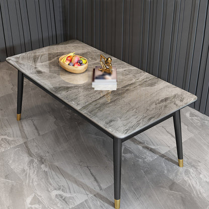 Stone Top Dining Table Modern Rectangle Table with 4 Metal Legs in Black Grey Without Chairs Clearhalo 'Dining Tables & Seating' 'Dining Tables' 'dining_table' 'furn' 'furn_dining_table' 'Furniture' 'furniture_dining_table' 'Kitchen & Dining Furniture' 5081579