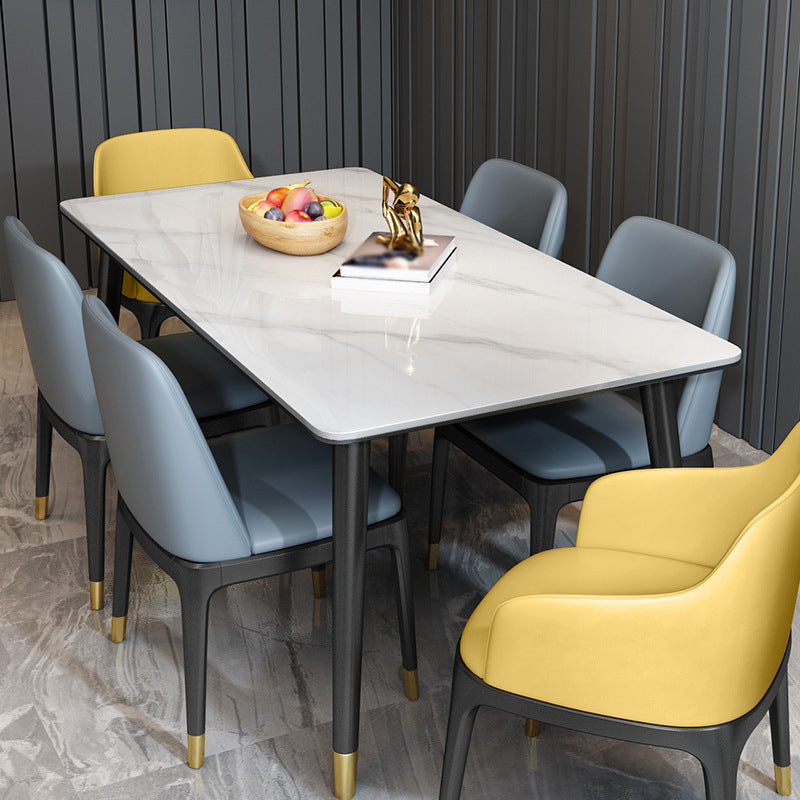Stone Top Dining Table Modern Rectangle Table with 4 Metal Legs in Black White 70.9"L x 35.4"W x 29.5"H Without Chairs Clearhalo 'Dining Tables & Seating' 'Dining Tables' 'dining_table' 'furn' 'furn_dining_table' 'Furniture' 'furniture_dining_table' 'Kitchen & Dining Furniture' 5081581