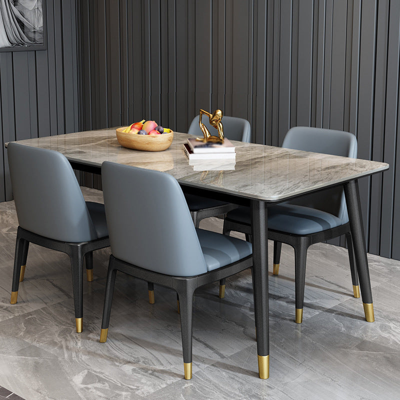Stone Top Dining Table Modern Rectangle Table with 4 Metal Legs in Black Grey 63"L x 31.5"W x 29.5"H Without Chairs Clearhalo 'Dining Tables & Seating' 'Dining Tables' 'dining_table' 'furn' 'furn_dining_table' 'Furniture' 'furniture_dining_table' 'Kitchen & Dining Furniture' 5081582