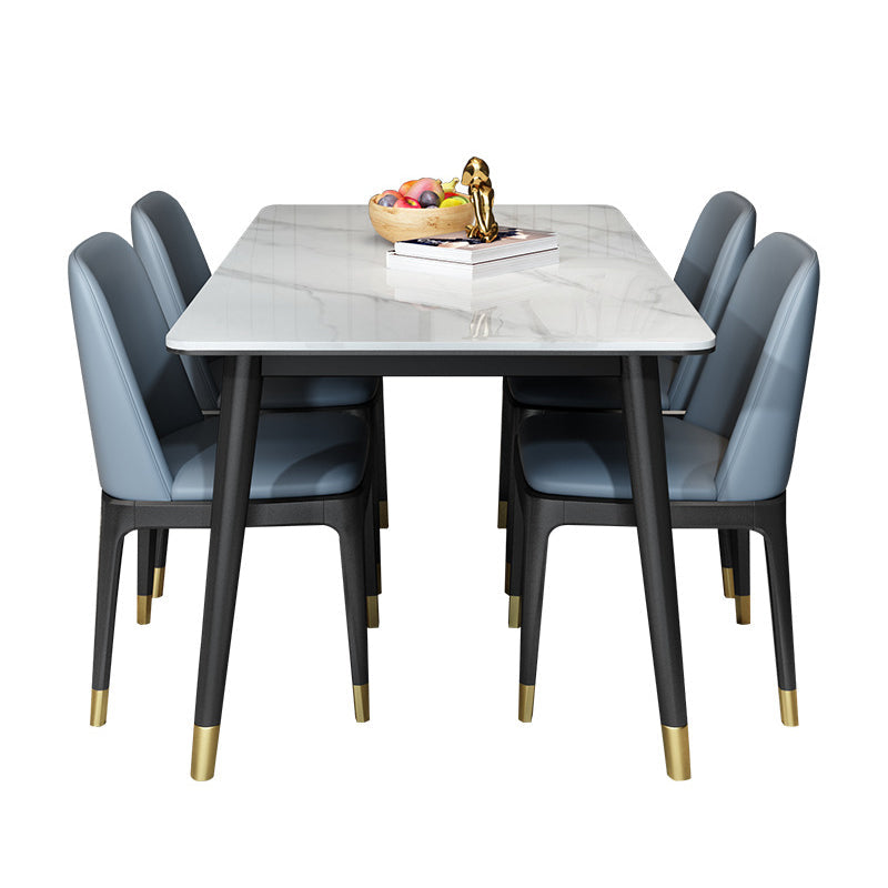 Stone Top Dining Table Modern Rectangle Table with 4 Metal Legs in Black Clearhalo 'Dining Tables & Seating' 'Dining Tables' 'dining_table' 'furn' 'furn_dining_table' 'Furniture' 'furniture_dining_table' 'Kitchen & Dining Furniture' 5081583