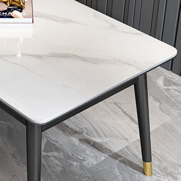 Stone Top Dining Table Modern Rectangle Table with 4 Metal Legs in Black Clearhalo 'Dining Tables & Seating' 'Dining Tables' 'dining_table' 'furn' 'furn_dining_table' 'Furniture' 'furniture_dining_table' 'Kitchen & Dining Furniture' 5081585