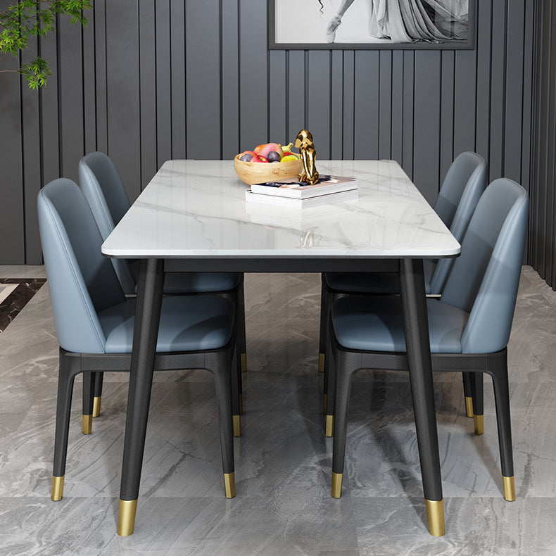 Stone Top Dining Table Modern Rectangle Table with 4 Metal Legs in Black Clearhalo 'Dining Tables & Seating' 'Dining Tables' 'dining_table' 'furn' 'furn_dining_table' 'Furniture' 'furniture_dining_table' 'Kitchen & Dining Furniture' 5081588