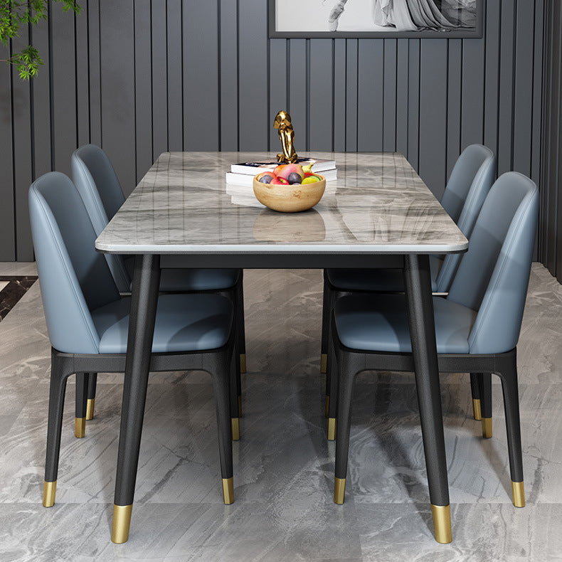 Stone Top Dining Table Modern Rectangle Table with 4 Metal Legs in Black Clearhalo 'Dining Tables & Seating' 'Dining Tables' 'dining_table' 'furn' 'furn_dining_table' 'Furniture' 'furniture_dining_table' 'Kitchen & Dining Furniture' 5081589