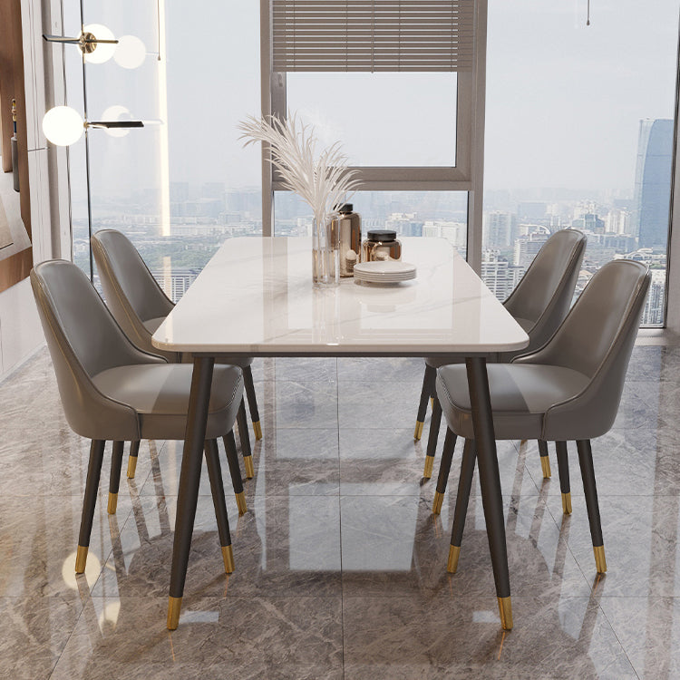 Modern 4 Legs Dining Table Stone and Steel Rectangle Counter Dining Table White 55.1"L x 31.5"W x 29.5"H Without Chairs Clearhalo 'Dining Tables & Seating' 'Dining Tables' 'dining_table' 'furn' 'furn_dining_table' 'Furniture' 'furniture_dining_table' 'Kitchen & Dining Furniture' 5081617