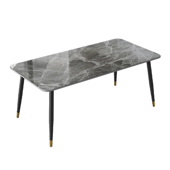 Modern 4 Legs Dining Table Stone and Steel Rectangle Counter Dining Table Gray Without Chairs Clearhalo 'Dining Tables & Seating' 'Dining Tables' 'dining_table' 'furn' 'furn_dining_table' 'Furniture' 'furniture_dining_table' 'Kitchen & Dining Furniture' 5081618