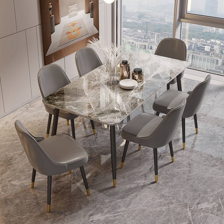 Modern 4 Legs Dining Table Stone and Steel Rectangle Counter Dining Table Gray 51.2"L x 27.6"W x 29.5"H Without Chairs Clearhalo 'Dining Tables & Seating' 'Dining Tables' 'dining_table' 'furn' 'furn_dining_table' 'Furniture' 'furniture_dining_table' 'Kitchen & Dining Furniture' 5081621