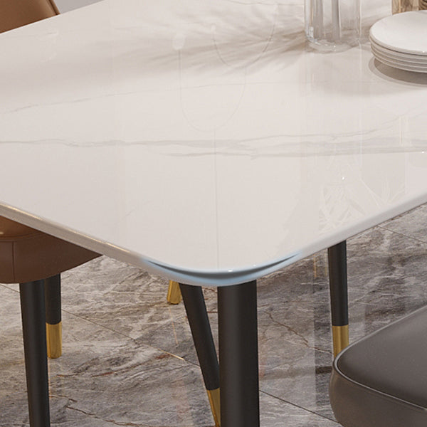 Modern 4 Legs Dining Table Stone and Steel Rectangle Counter Dining Table Clearhalo 'Dining Tables & Seating' 'Dining Tables' 'dining_table' 'furn' 'furn_dining_table' 'Furniture' 'furniture_dining_table' 'Kitchen & Dining Furniture' 5081624