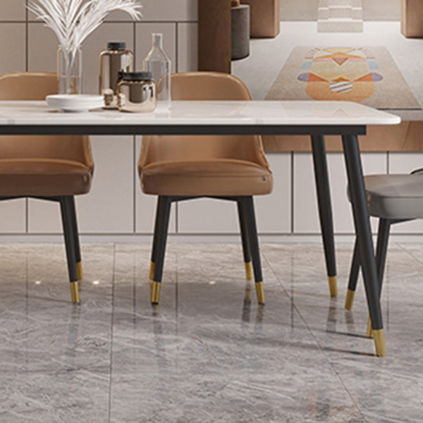 Modern 4 Legs Dining Table Stone and Steel Rectangle Counter Dining Table Clearhalo 'Dining Tables & Seating' 'Dining Tables' 'dining_table' 'furn' 'furn_dining_table' 'Furniture' 'furniture_dining_table' 'Kitchen & Dining Furniture' 5081626