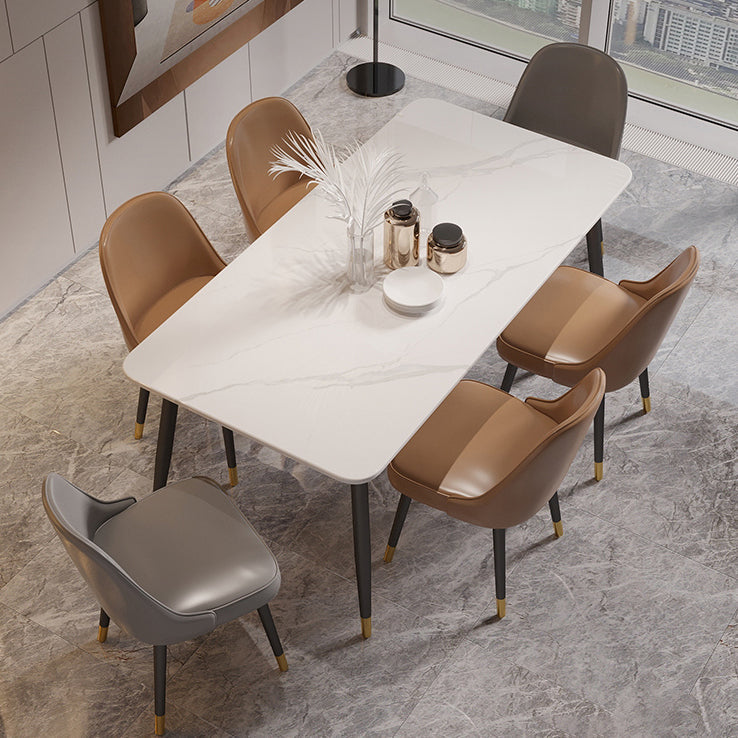 Modern 4 Legs Dining Table Stone and Steel Rectangle Counter Dining Table Clearhalo 'Dining Tables & Seating' 'Dining Tables' 'dining_table' 'furn' 'furn_dining_table' 'Furniture' 'furniture_dining_table' 'Kitchen & Dining Furniture' 5081628