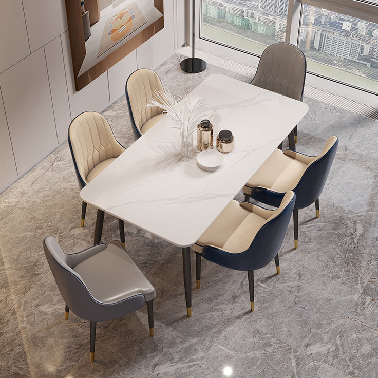 Modern 4 Legs Dining Table Stone and Steel Rectangle Counter Dining Table Clearhalo 'Dining Tables & Seating' 'Dining Tables' 'dining_table' 'furn' 'furn_dining_table' 'Furniture' 'furniture_dining_table' 'Kitchen & Dining Furniture' 5081630