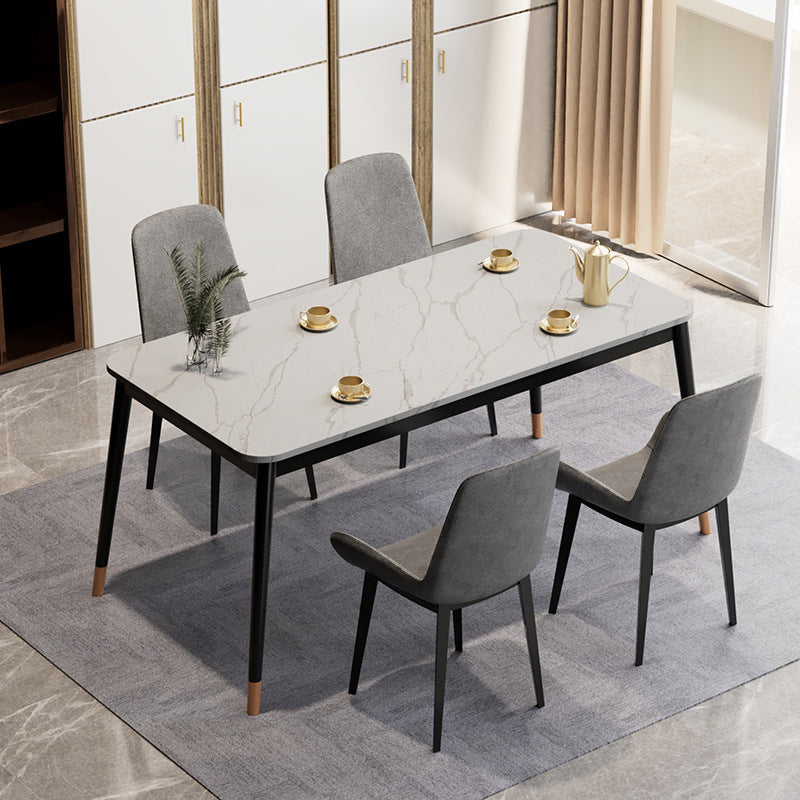 Glam Style Stone Dining Table 4 Metal Legs Table Home Rectangle Dining Table White 55.1"L x 31.5"W x 29.5"H Without Chairs Clearhalo 'Dining Tables & Seating' 'Dining Tables' 'dining_table' 'furn' 'furn_dining_table' 'Furniture' 'furniture_dining_table' 'Kitchen & Dining Furniture' 5081638