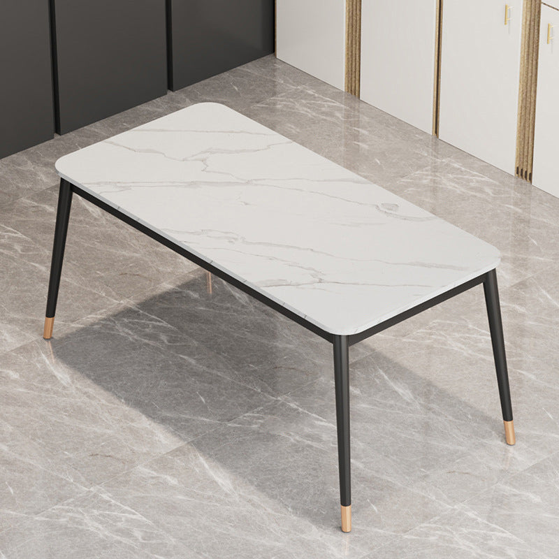 Glam Style Stone Dining Table 4 Metal Legs Table Home Rectangle Dining Table White Without Chairs Clearhalo 'Dining Tables & Seating' 'Dining Tables' 'dining_table' 'furn' 'furn_dining_table' 'Furniture' 'furniture_dining_table' 'Kitchen & Dining Furniture' 5081639